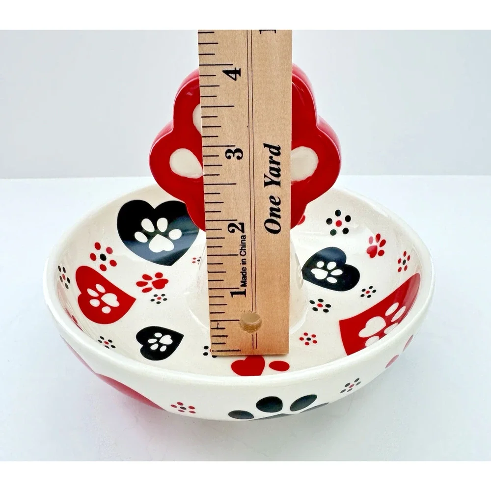 Temp-tations by Tara PAWFETTI Trinket Dish Red Black Heart Paws 5.5